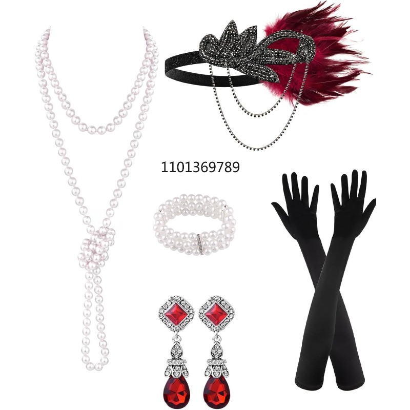 Women'S Fashion Roaring 20S - 6点セット 1920年代風フラッパーアクセサリー 女性用、グレート・ギャツビー風フラッパーアクセサリー ファッション ローリング20年代風コスチューム 女性用