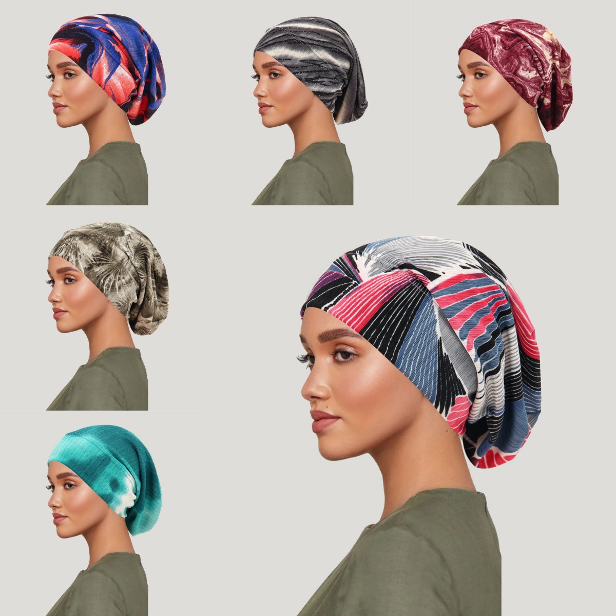 Women Fashion Hats - 2026年新作 タイダイ染め ヘアカバー キャップ 高級レース ムスリム