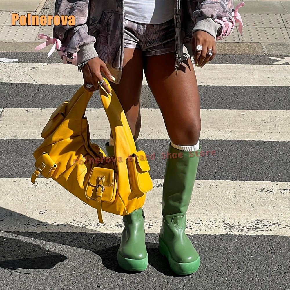 Women Fashion Trend 2025 - レディースセクシーファッションシューズ 冬トレンド グリーン プラットフォーム ニーハイブーツ 2025