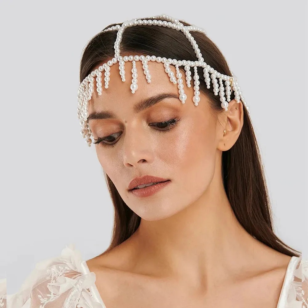 Women'S Fashion Roaring 20S - ファッションパールフリンジヘッドピースクリスタルキャップヘッドチェーンローリング20年代グレートギャツビータッセルヘアアクセサリーアールデコパーティー用ギフト