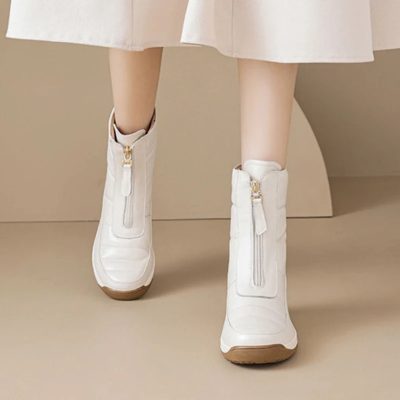 Women Fashion Trend 2025 - ブーツ ラウンドトゥ 防水 ジッパー付き レディース スノーブーツ