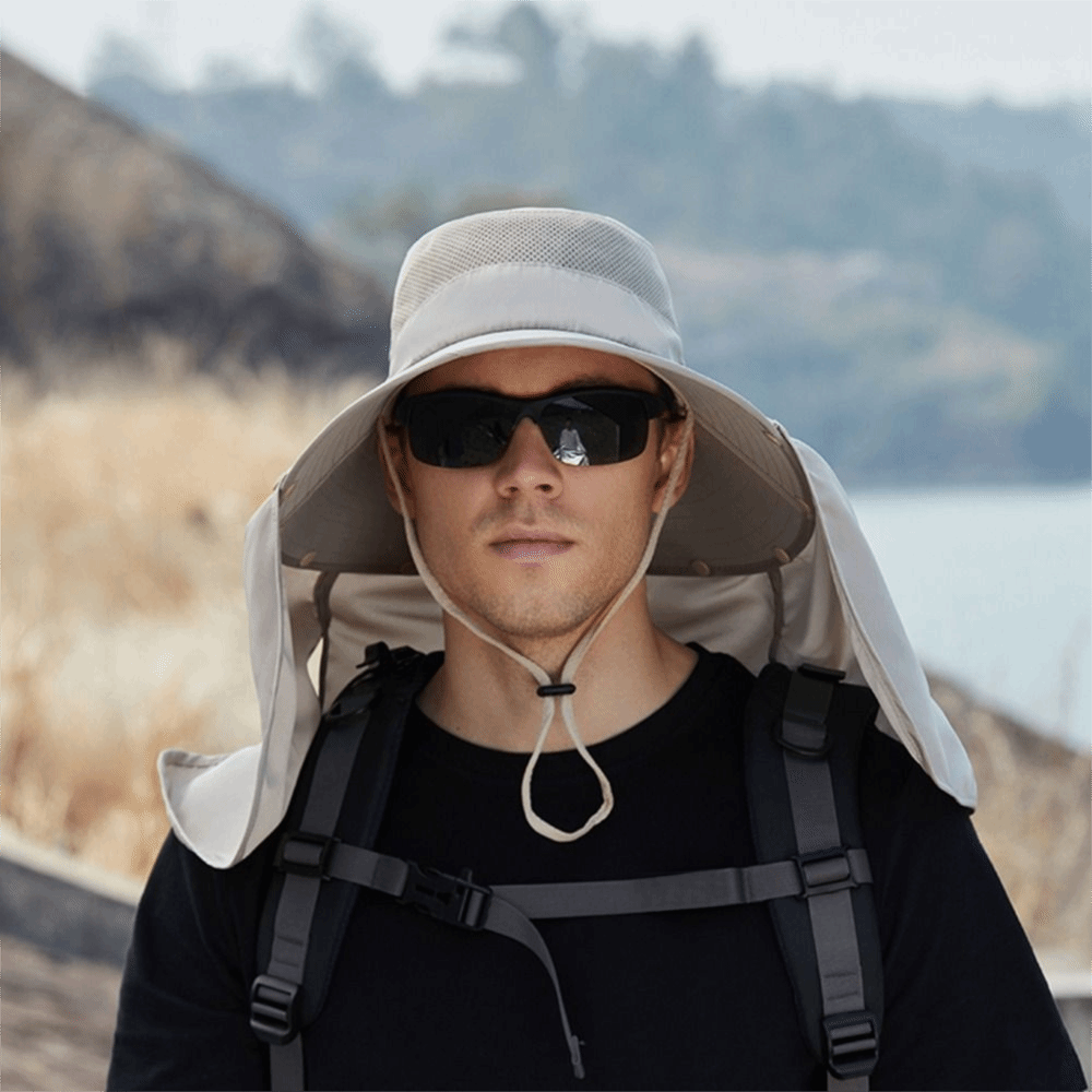 Women Fashion Hats - ファッション布男性用サンハット大きなつば取り外し可能なショール夏バケットハットストラップ付き紫外線防止女性用バイザーキャップビーチ