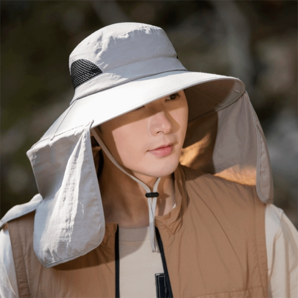 Women Fashion Hats - ファッション布男性用サンハット大きなつば取り外し可能なショール女性用バイザーキャップストラップ付き首保護フィッシャーマンハット釣り用