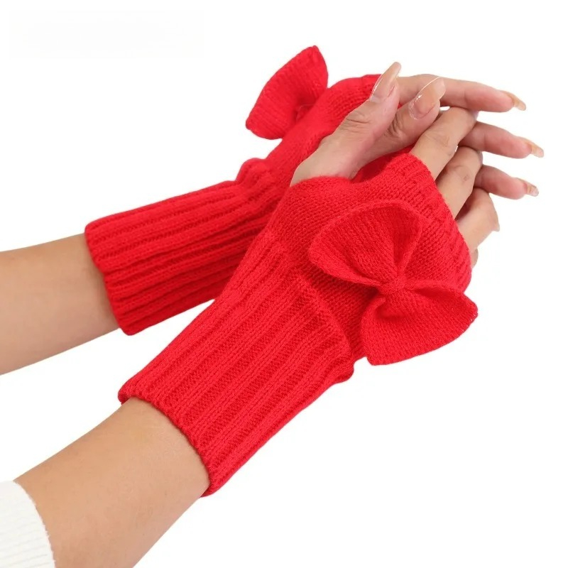 Women'S Fashion Gloves - ニットボウフィンガーレスグローブ – 女性用の柔らかく暖かい冬用アームウォーマー、かわいい日常ファッションアクセサリー
