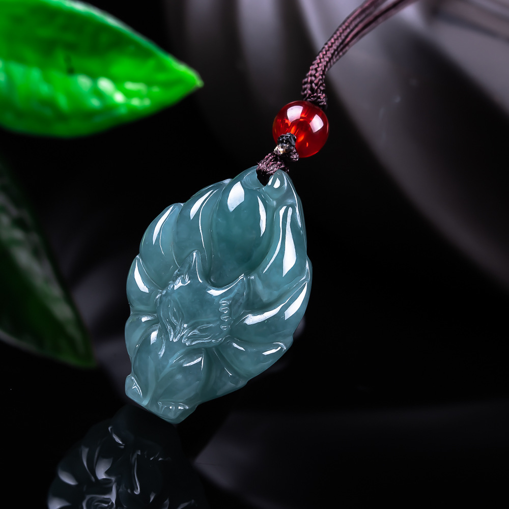 Women Fashion Hub - 天然ビルマ翡翠フォックスペンダントネックレスヴィンテージアクセサリー宝石本物の翡翠デザイナーファッションジュエリー女性へのギフト