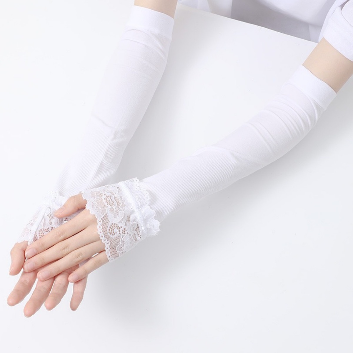 Women'S Fashion Gloves - 女性用ロング伸縮アームスリーブ、指なし運転用手袋、セクシーなレースアームカバー、日焼け止めリストスリーブ、快適なソフトミトン