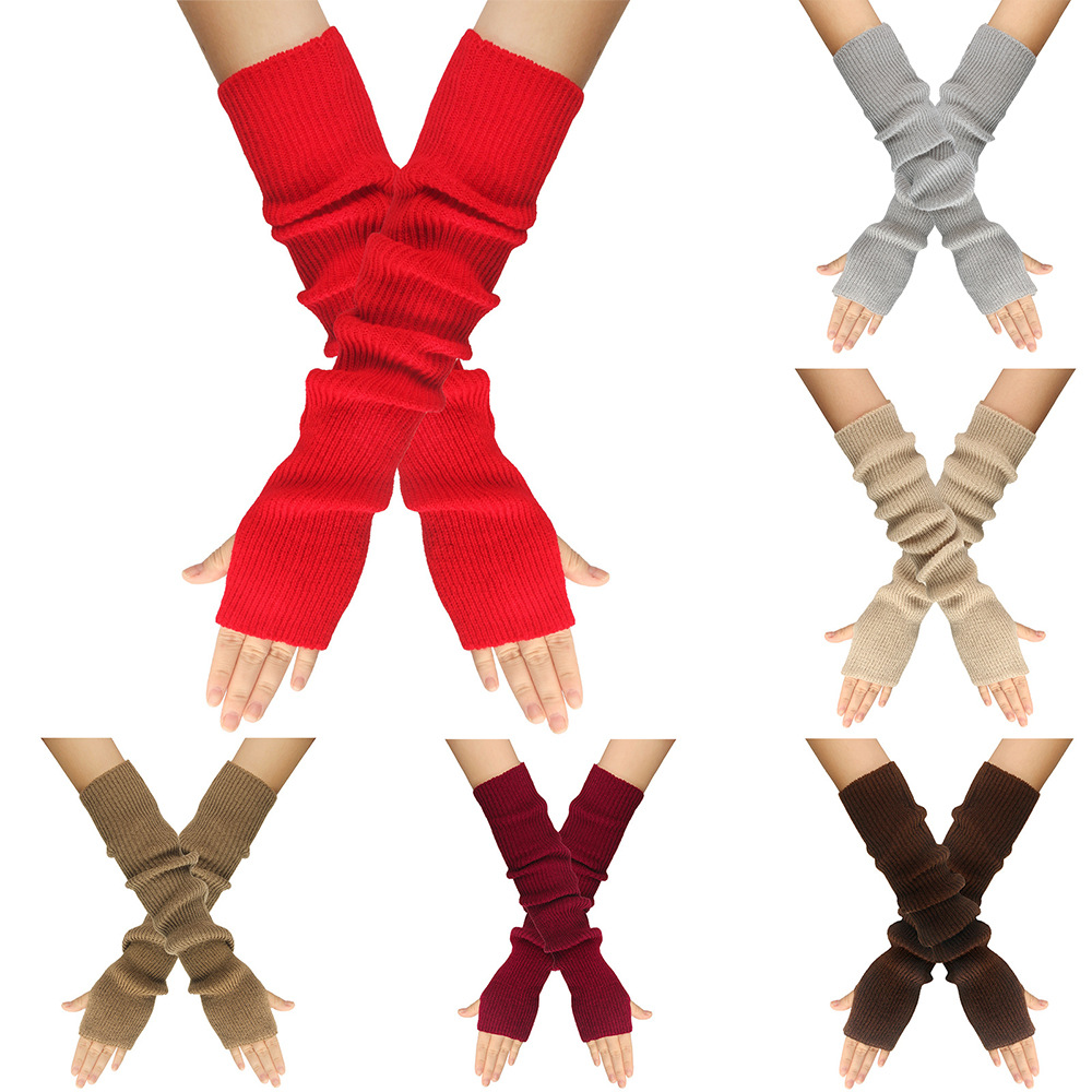 Women'S Fashion Gloves - 秋と冬のニット手袋女性用暖かい無地アクリルエクステンデッドアームカバーロングスタイルフィンガースリーブカバー