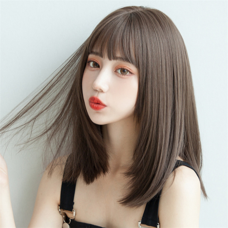 Women Fashion Hats - 韓国スタイルのヘアエクステンション合成ファッション若い女性のかつら通気性ヘッドカバーミディアムレングスストレートウィッグ帽子女性のための