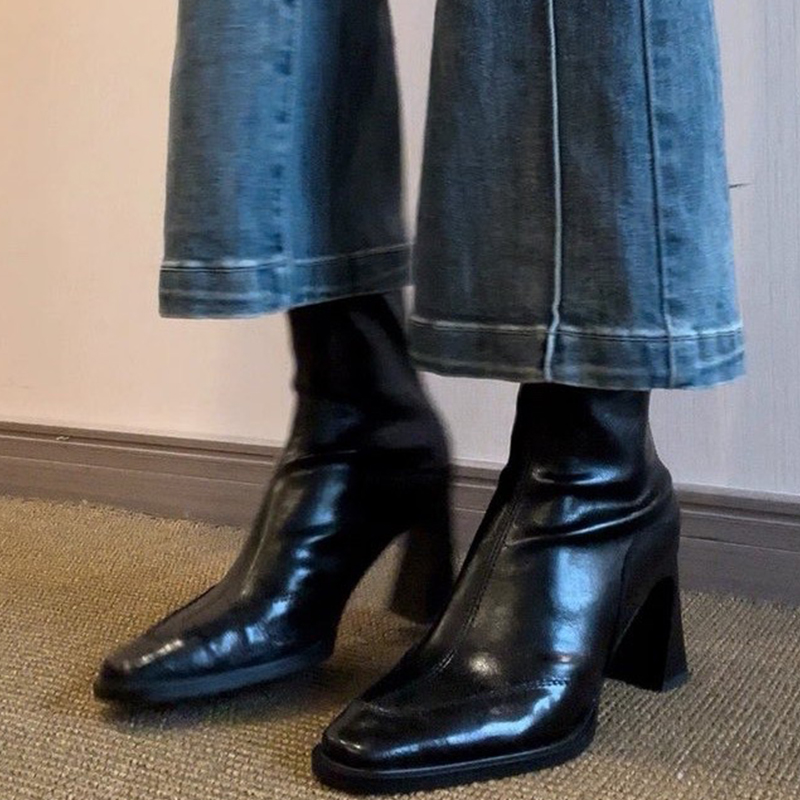 Women Fashion Trend 2025 - ハイヒールの女性のアンクルブーツファッション分厚いエレガントなレトロデザイナーシューズ冬のドレス女性ボタス 2025 新しいパーティーチェルシーブーツ
