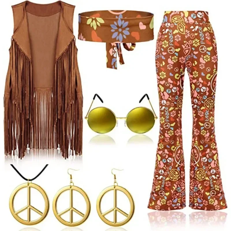 Women'S Fashion From The 70S - ヒッピーディスコ 60 年代 70 年代コスプレ衣装女性平和愛女の子ヒップインディアンタッセルヒッピーベストカーディガンハロウィンカーニバルパーティー
