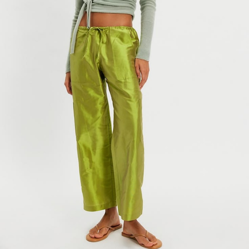 女性用Y2Kメタリックシャイニーカーゴパンツ、伸縮性のあるド - Women'S Fashion Utility Pants のレビューと価格