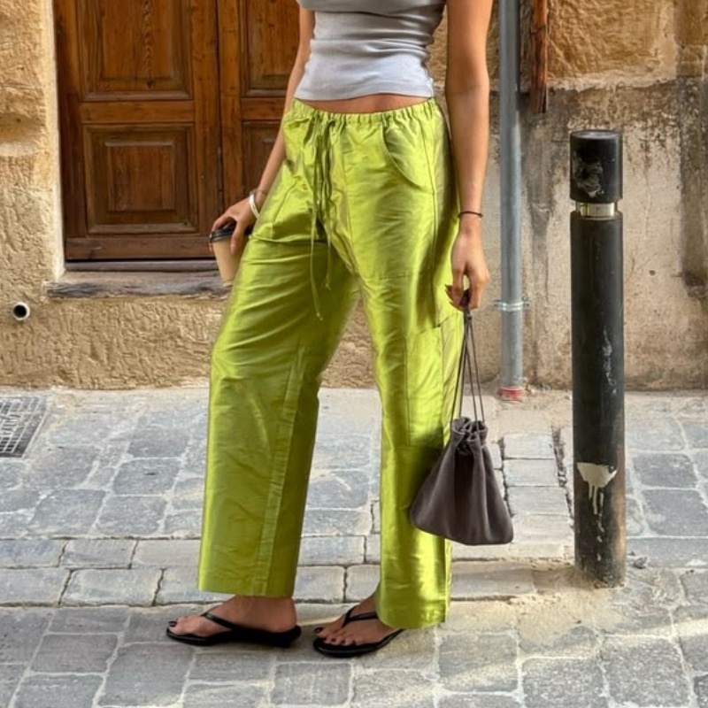 女性用Y2Kメタリックシャイニーカーゴパンツ、伸縮性のあるド - Women'S Fashion Utility Pants のレビューと価格