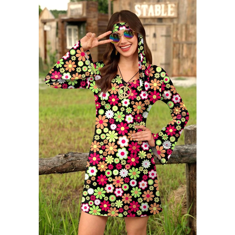 女性用 5点セット ハロウィン 70年代 ヒッピードレス 花 - Women'S Fashion From The 70S のレビューと価格