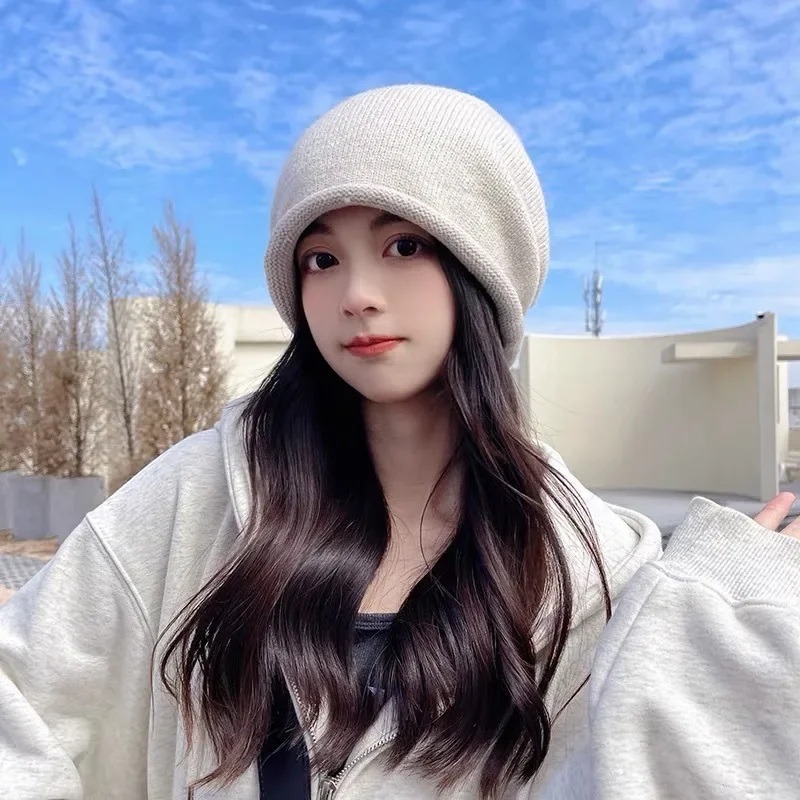 ニットボンネットフード女性用冬暖かいゆったりビーニー帽子女性 - Women Fashion Hats のレビューと価格