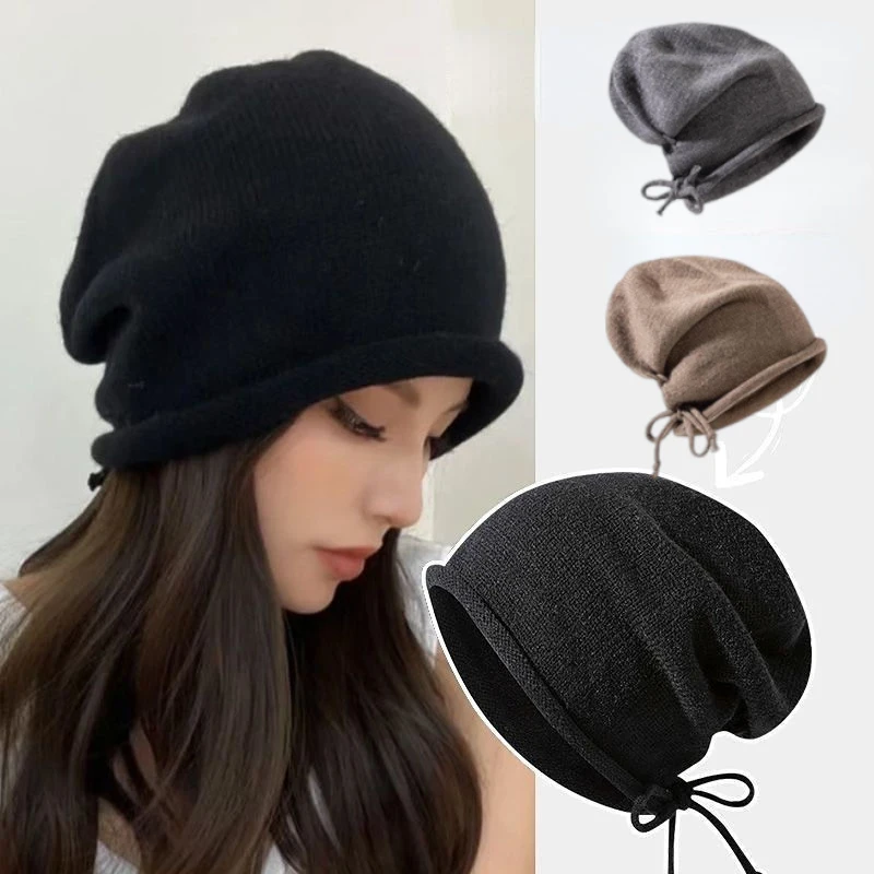 ニットボンネットフード女性用冬暖かいゆったりビーニー帽子女性 - Women Fashion Hats のレビューと価格