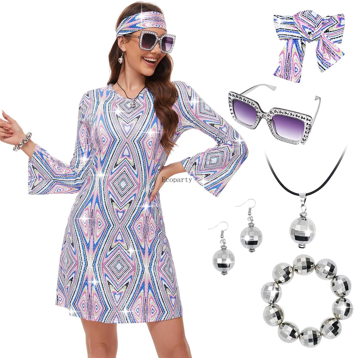 Disfraz 70年代女性ディスコドレスヒッピーコスチュー - Women'S Fashion From The 70S のレビューと価格