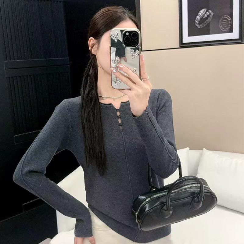 女性用アメリカンスタイル中空ニットトップス、スリムインナーウ - Women Fashion Style のレビューと価格