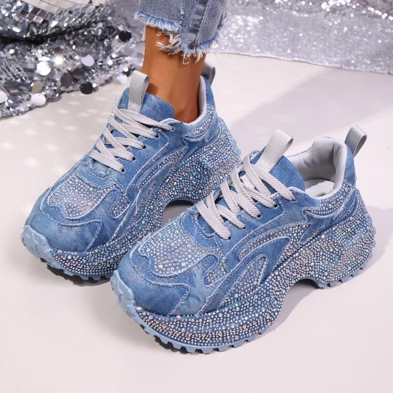 ファッションラインストーン女性のチャンキースニーカー厚底レー - Women'S Fashion Show のレビューと価格