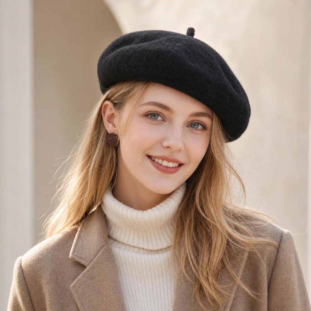 ファッショナブルな暖かい冬用ウールベレー帽 レトロでエレガン - Women Fashion Hats のレビューと価格