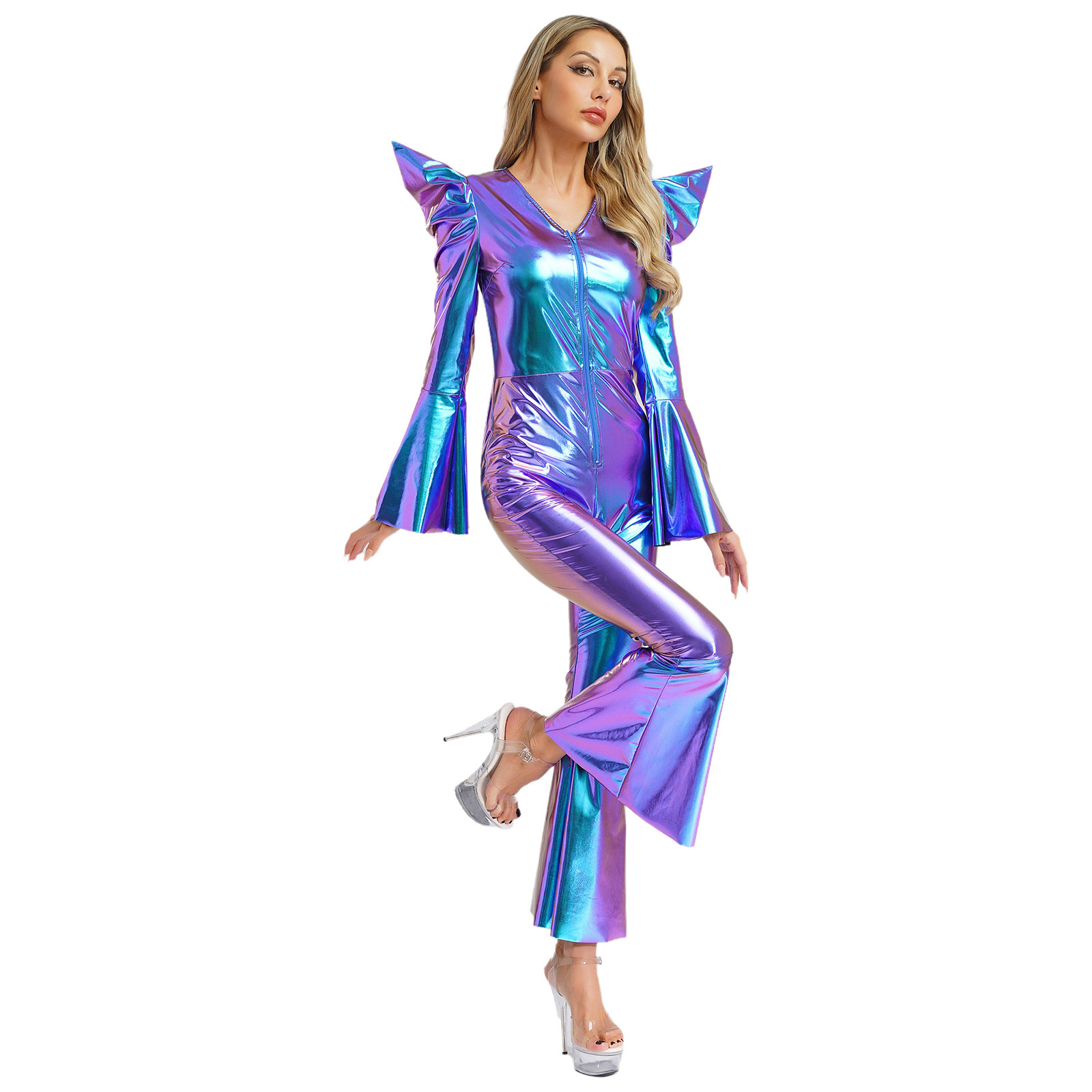 女性 70 年代ディスコヒッピーコスプレ衣装長袖メタリック光 - Women'S Fashion From The 70S のレビューと価格