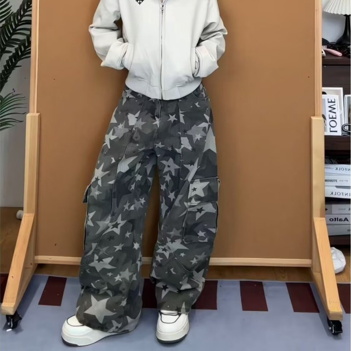 レディースカモフラージュカーゴパンツ ハイウエスト ルーズフ - Women'S Fashion Utility Pants のレビューと価格
