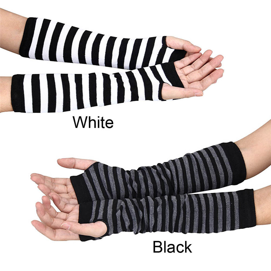 女性長袖ゴシックストライプ指なしアームウォーマーニット女性の - Women'S Fashion Gloves のレビューと価格