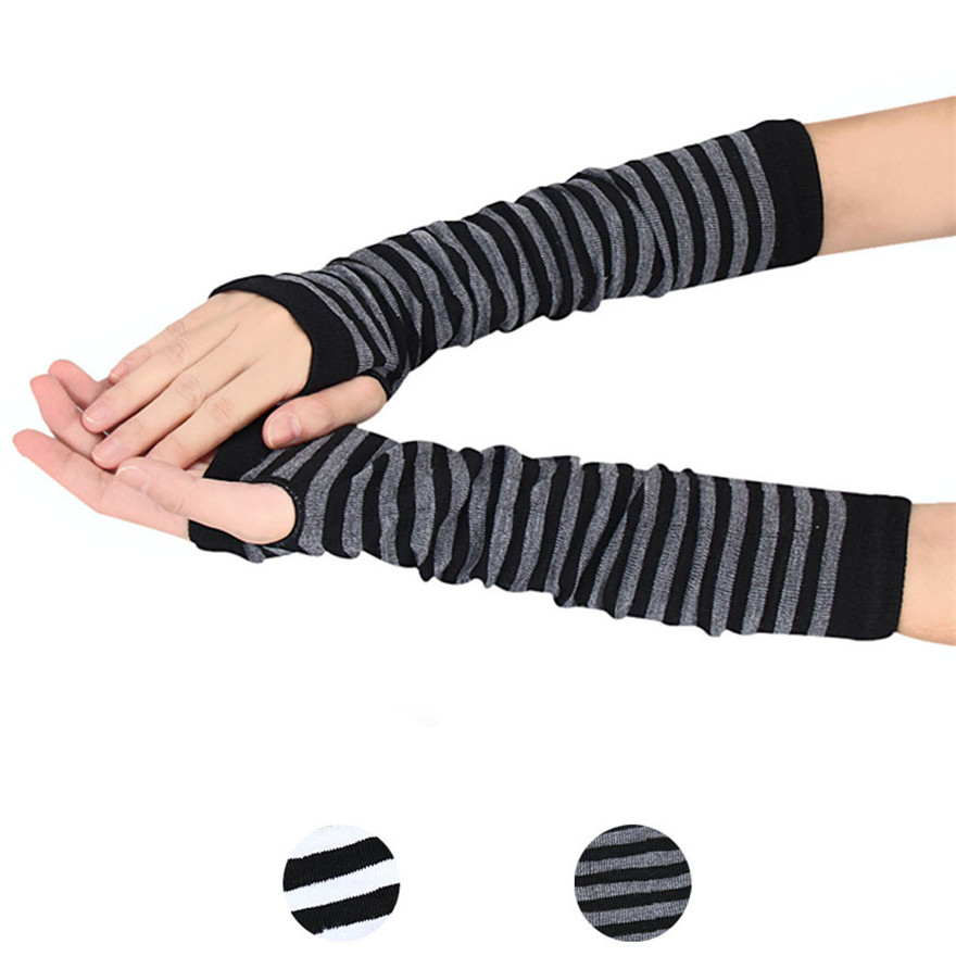 女性長袖ゴシックストライプ指なしアームウォーマーニット女性の - Women'S Fashion Gloves のレビューと価格